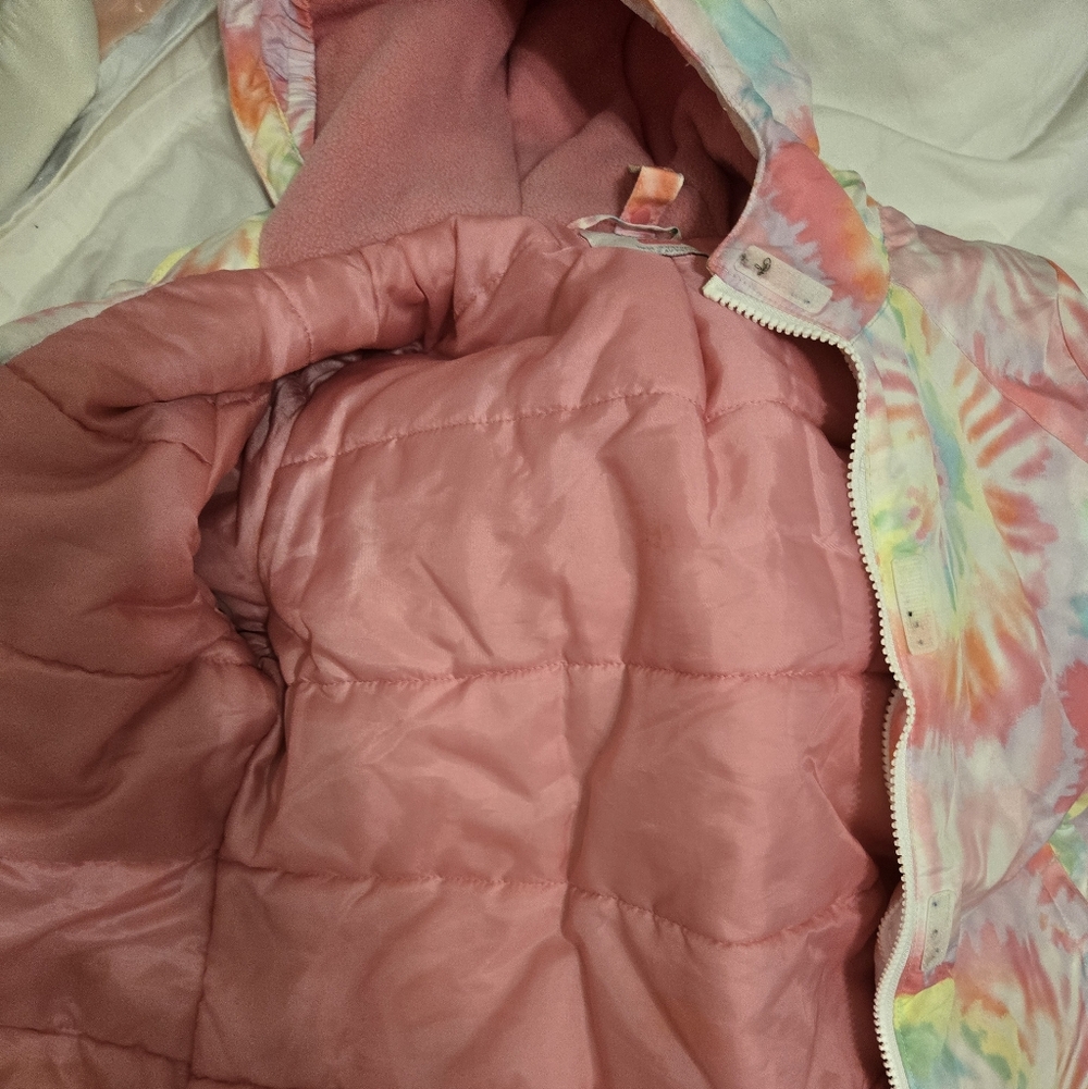 Place Colorful Tie-Dye Puffer Jacket with Pink Interior